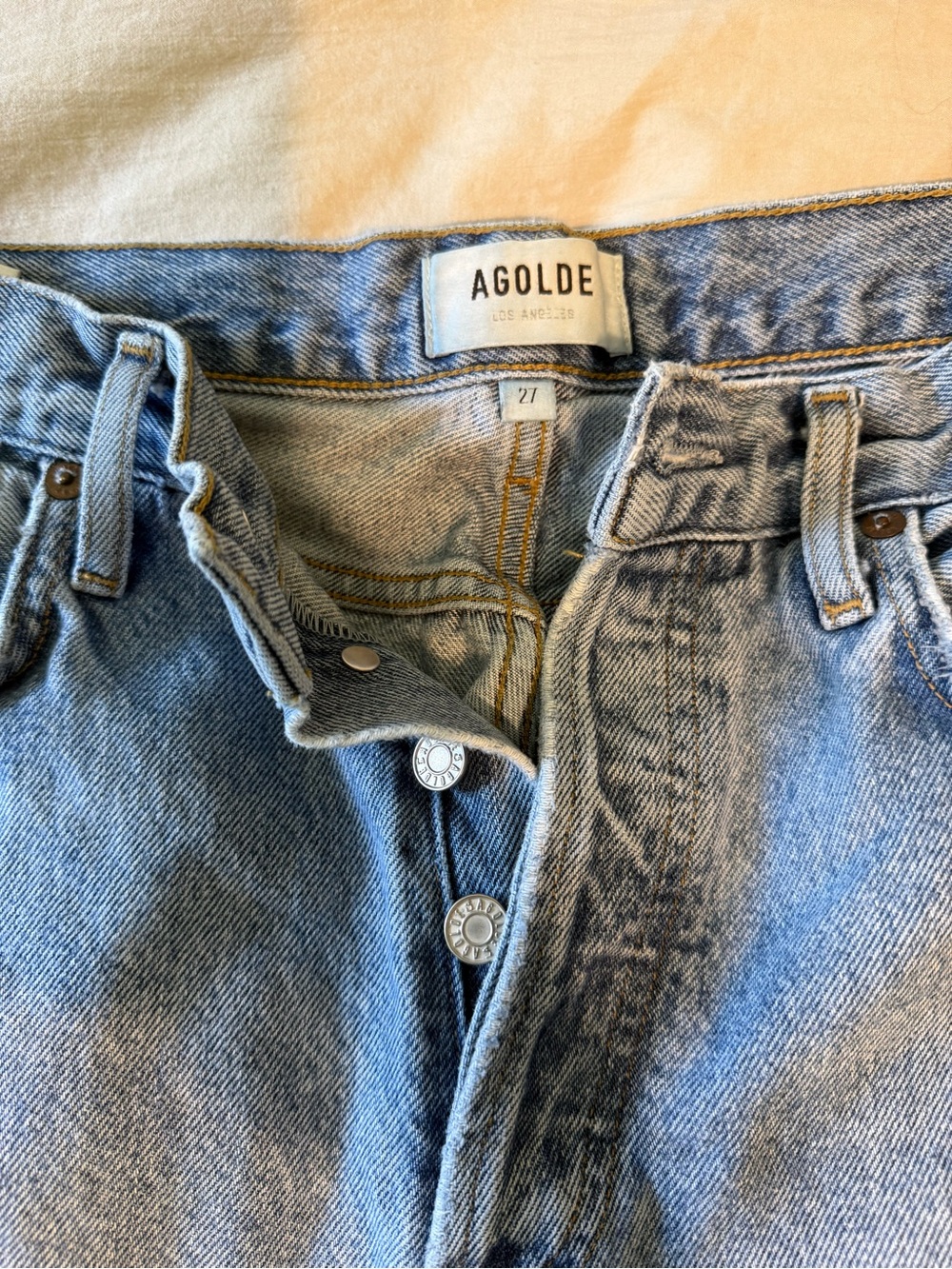 Agolde Light Blue Denim Button-Fly Jeans